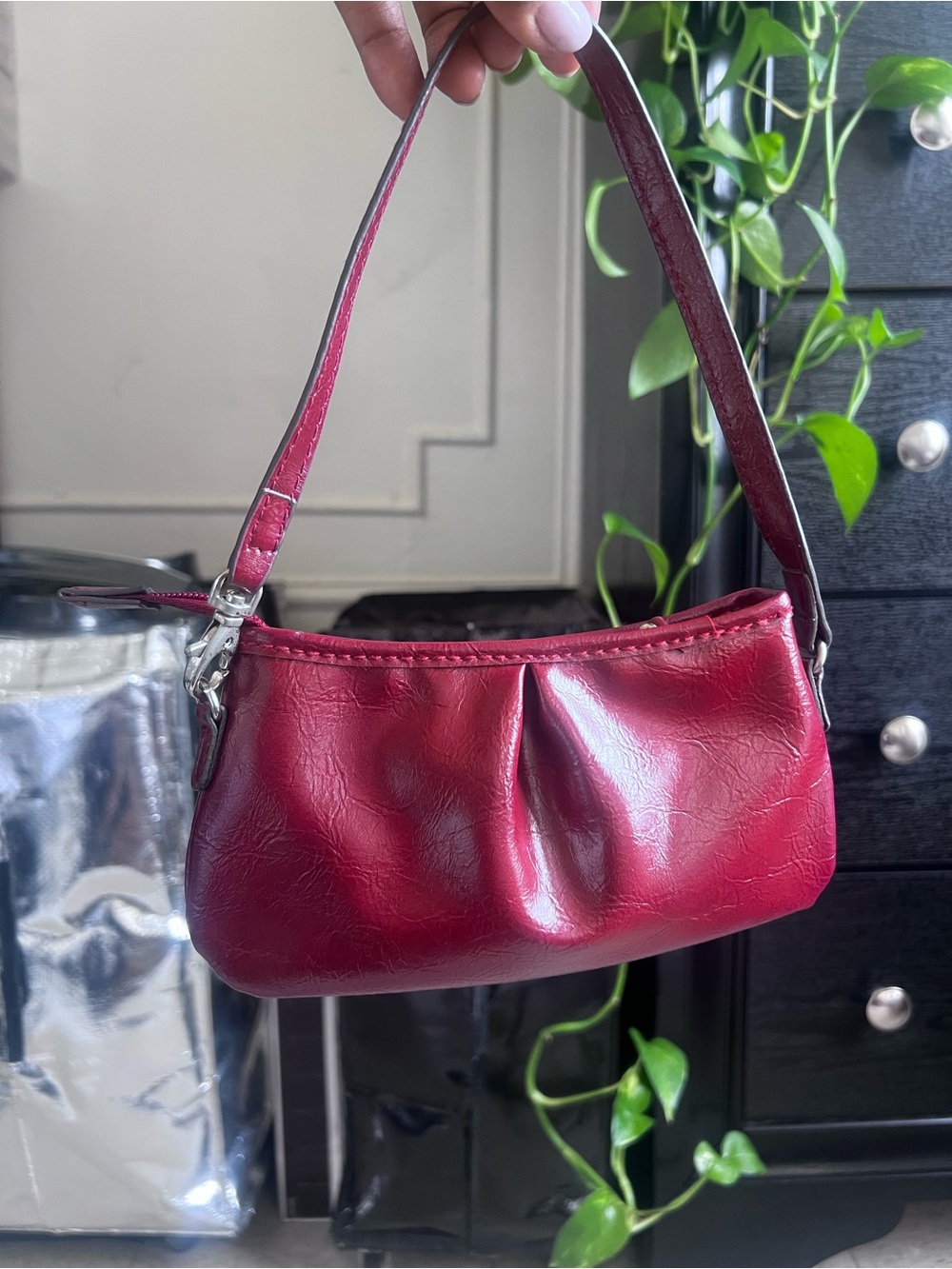 Burgundy Mini Top Handle Micro Handbag Small Y2K 90’s Essentials Faux Leather